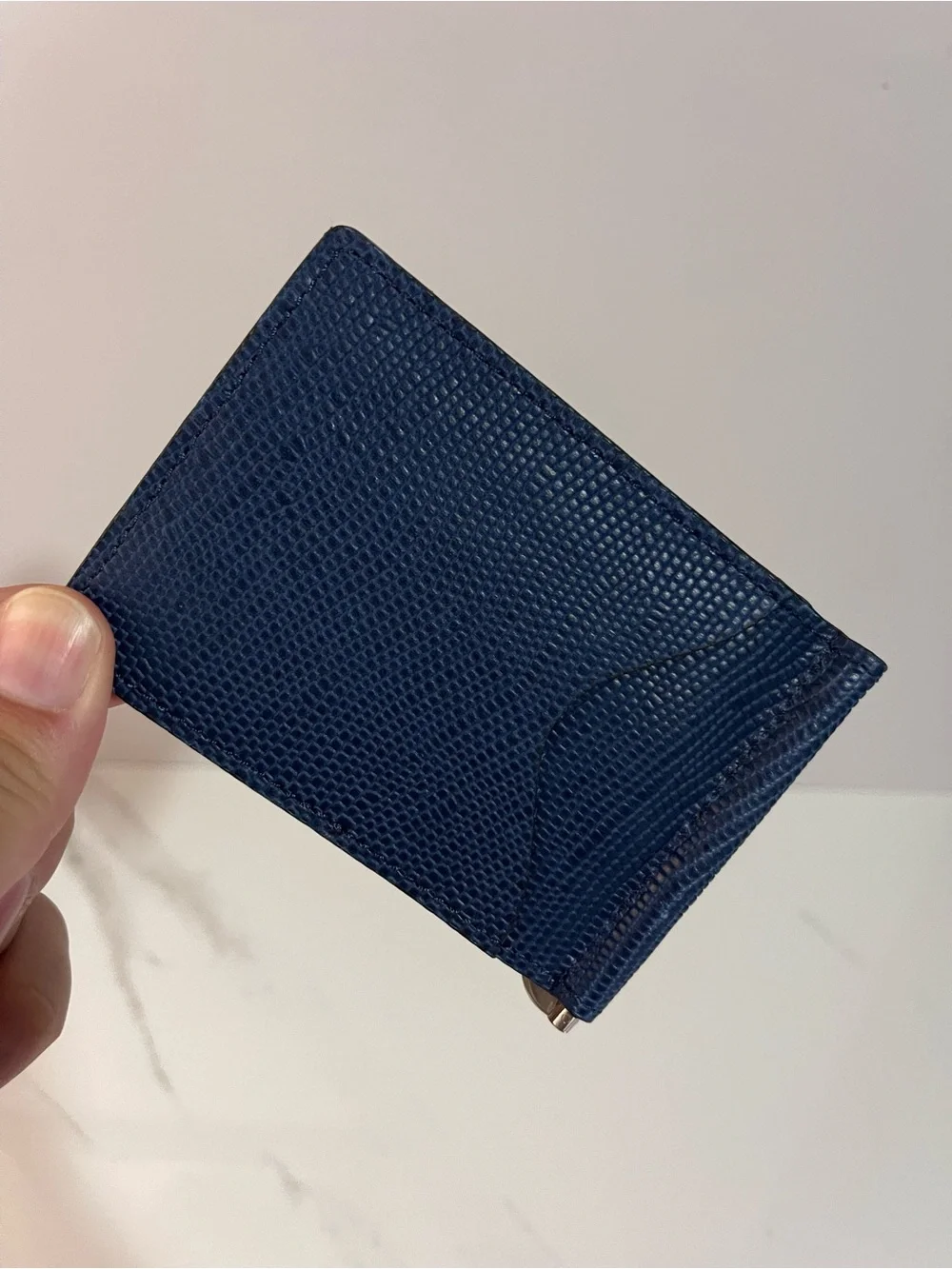Men's Navy Leather Money Clip Wallet